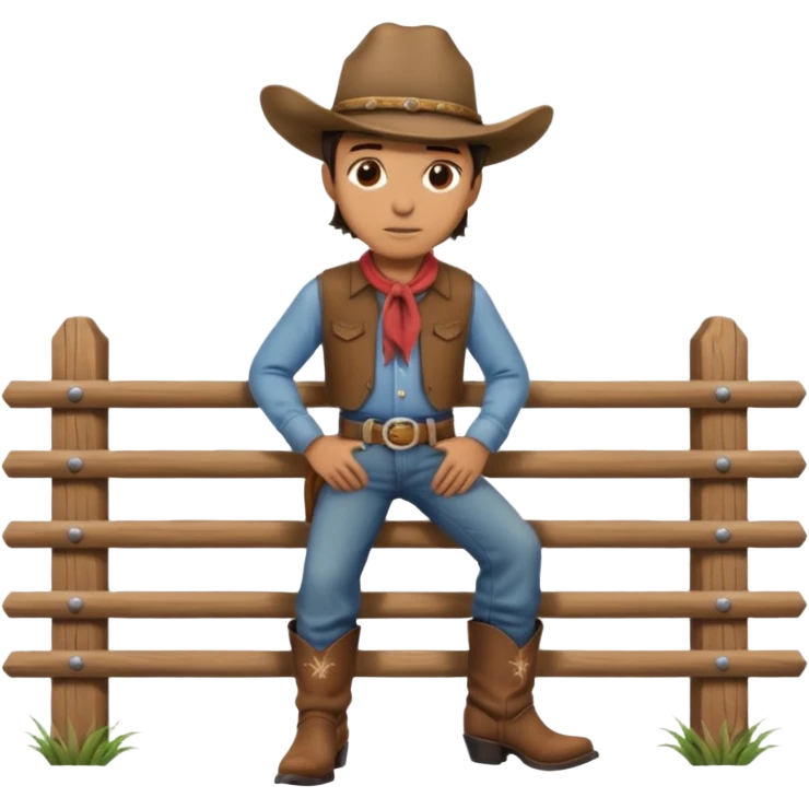 A calm cowboy leaning on a fence, dusty boots, hat tipped forward.
 emoji