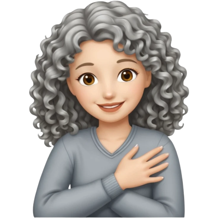 silver, wavy/curly hair smiling lady giving hug emoji