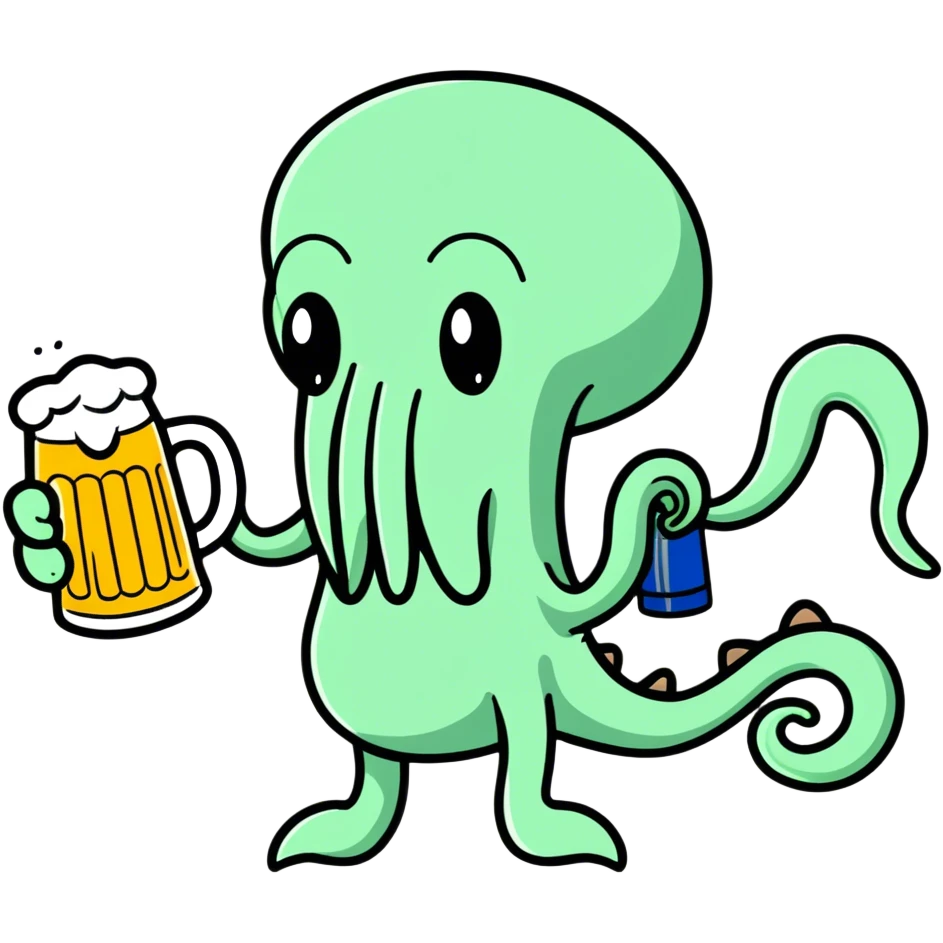Squidward with a beer emoji