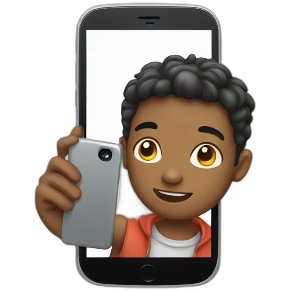 boy hold mobile emoji