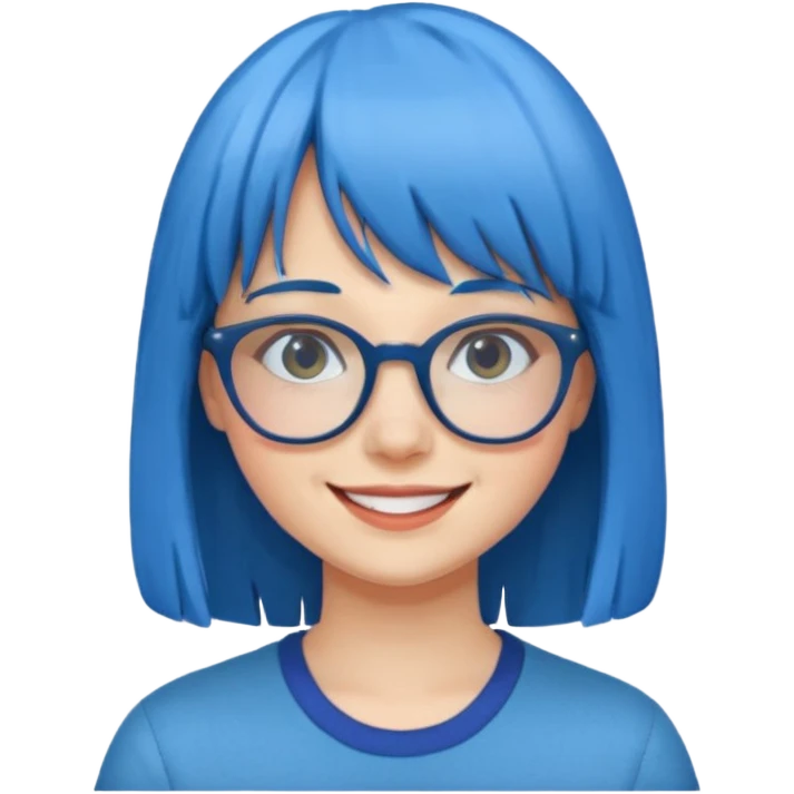 girl with bangs and blue hair and glassess emoji