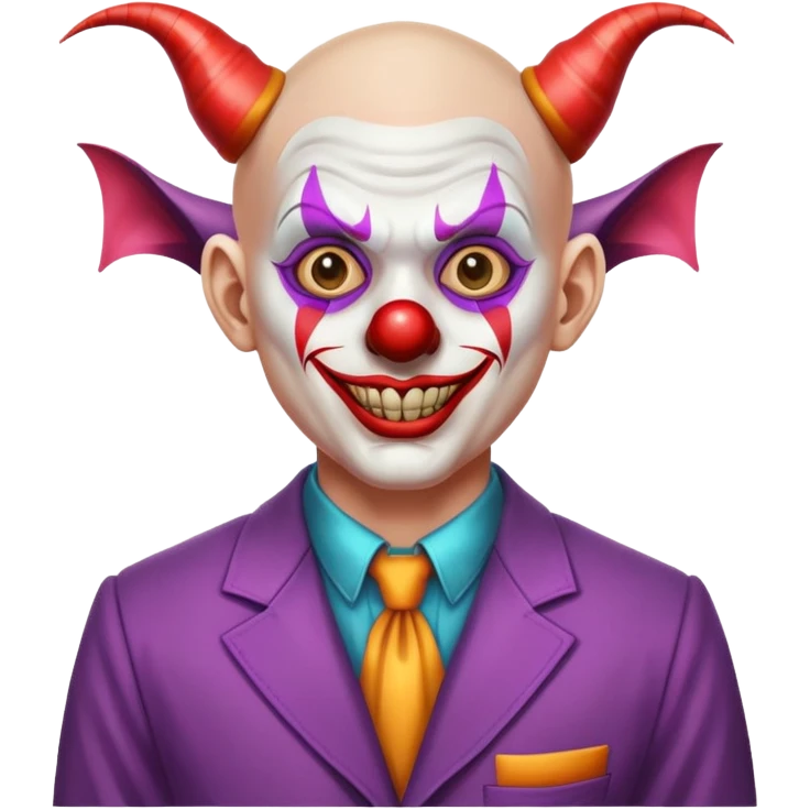 demonic clown wearing a leisure suit, bald with different horn styles emoji