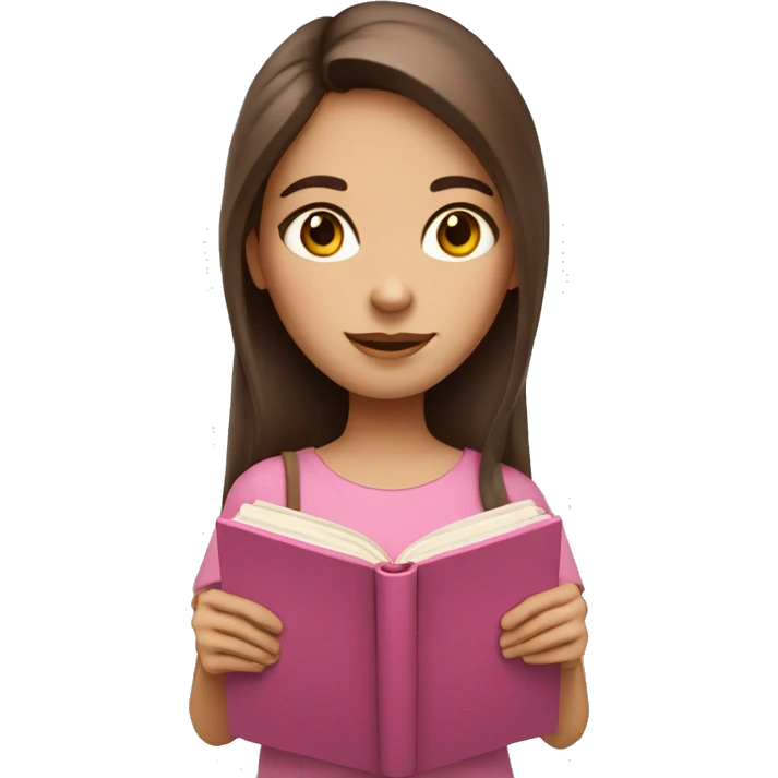 girl with fair skin and long brown hair holding a closed pink book emoji
