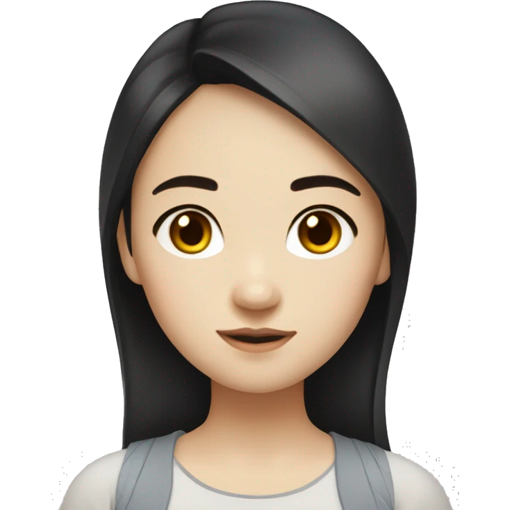 girl with pale skin (asian mix indonesia) with dark brown eyes, dark brown slightly curled at the bottom black hair, emoji