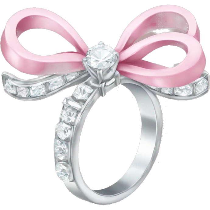 Silver diamond ring with a bow in light pink emoji
