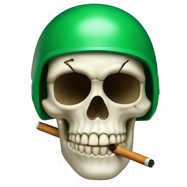 Skull with cigarrette and green helmet emoji