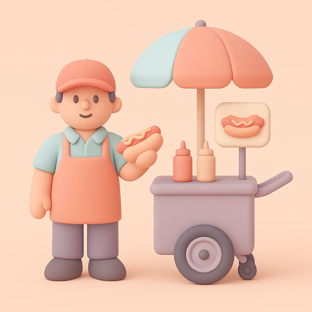 hotdog seller in New York with cart emoji