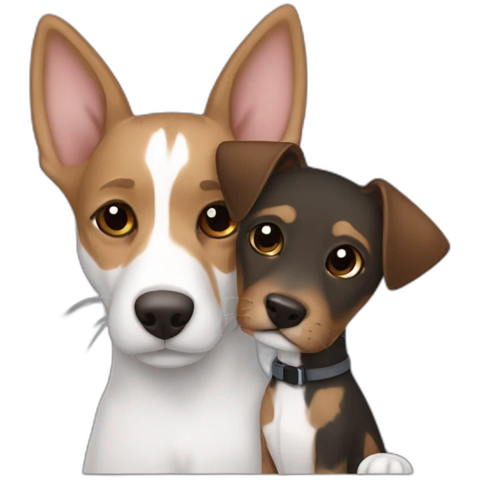 Black tabby cat feline and brown Jack Russell dog hugging emoji