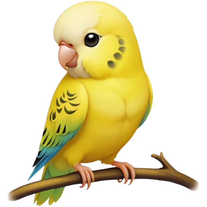 Cinematic Noble Yellow Budgie Portrait Emoji, Poised and regal, with a petite, delicate build and a smooth, well-groomed fur of brilliant yellow feathers, deep-set soulful dark eyes, Simplified yet sharp and sophisticated features, highly detailed, glowing with a soft, dignified glow, high shine, intelligent and charming, stylized with an air of elegance, focused and attentive, soft glowing outline, capturing the essence of a watchful and confident avian companion, so majestic it feels as though it could flutter out of the screen with effortless authority! emoji