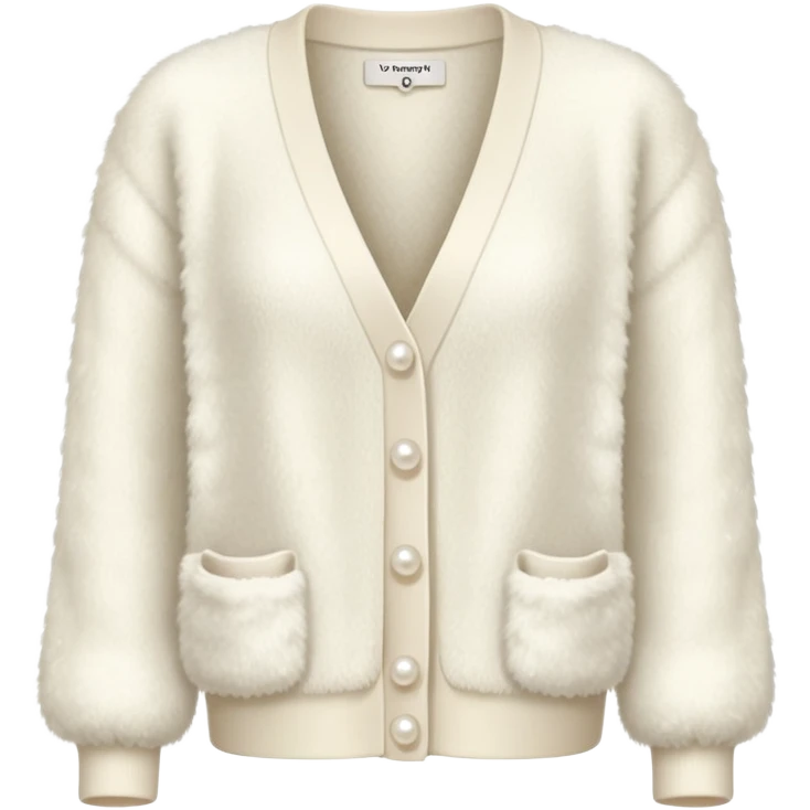 Realistic fluffy ivory cardigan with pearl buttons emoji