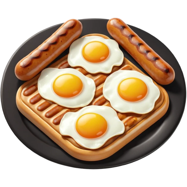 sausage and eggs object icon, fried eggs with sunny yolks, grilled sausages, warm breakfast vibe, delicious food presentation, 3D cartoon style, mobile game icon style, centered, clean background, no text, no watermark
 emoji