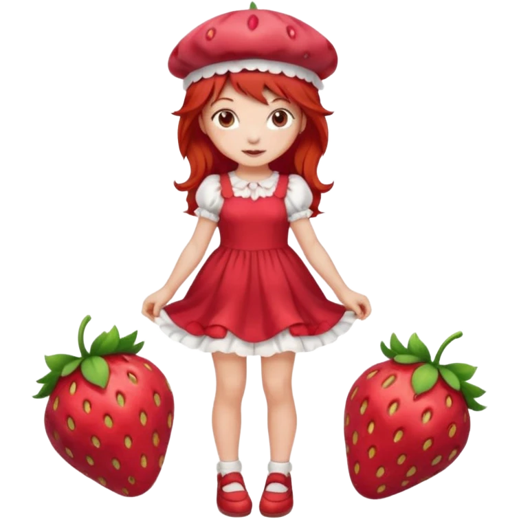 Strawberry shortcake human girl full body and legs with a strawberry hat on her red hair and dress without a cake emoji