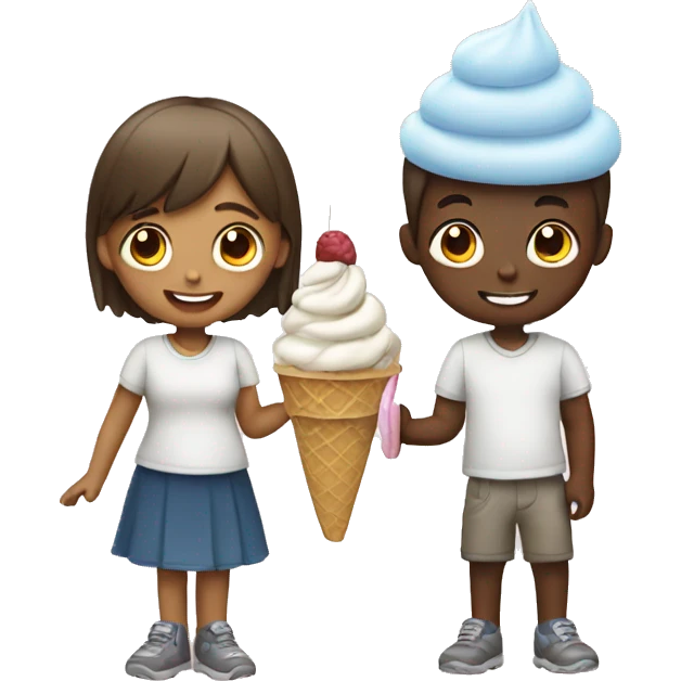 Girl and a boy having icecream both white emoji