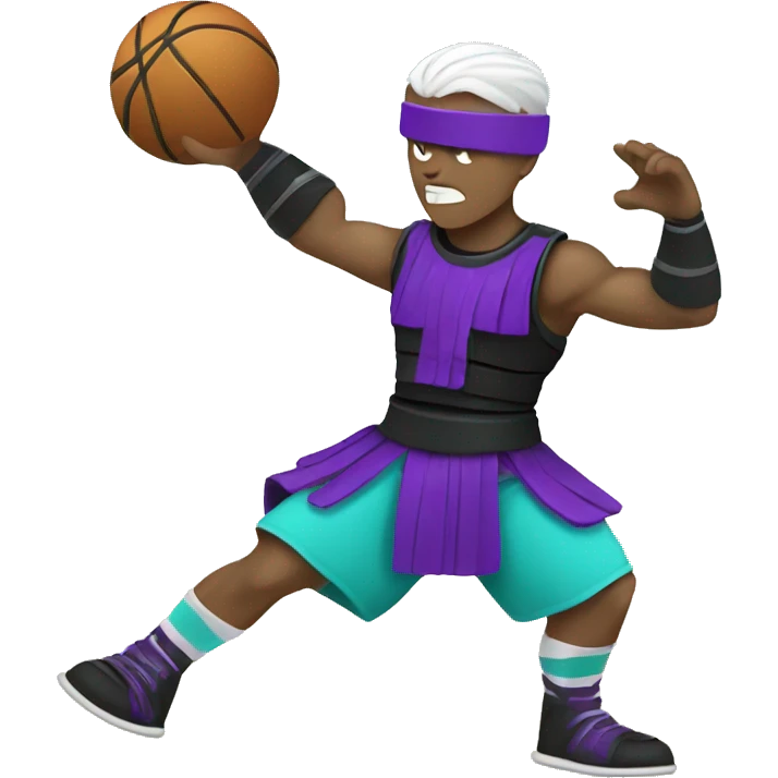 White color skin Gladiator playing basketball wearing black Aqua purple emoji