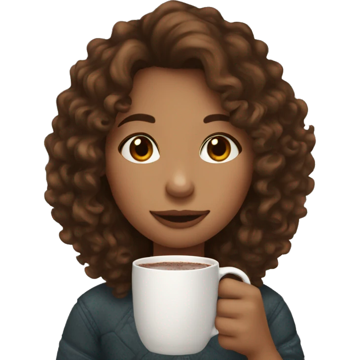 Girl with brown curly hair drinking hot chocolate  emoji