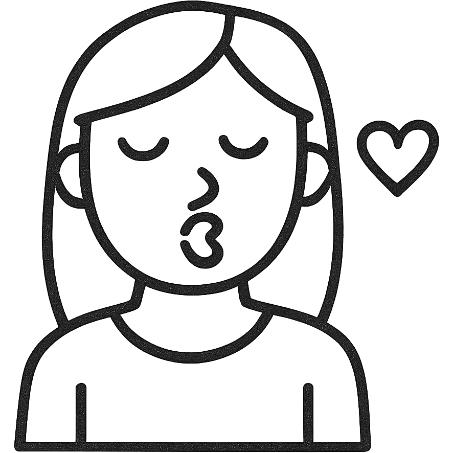 Make this icon of a young woman with light brown, straight hair giving a kiss to the screen even more minimalistic, with fewer lines and simplified features, no background. emoji