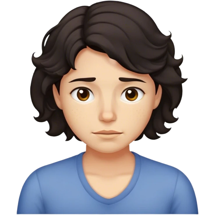 Dark short hair, wavy, dimples, exhausted emoji