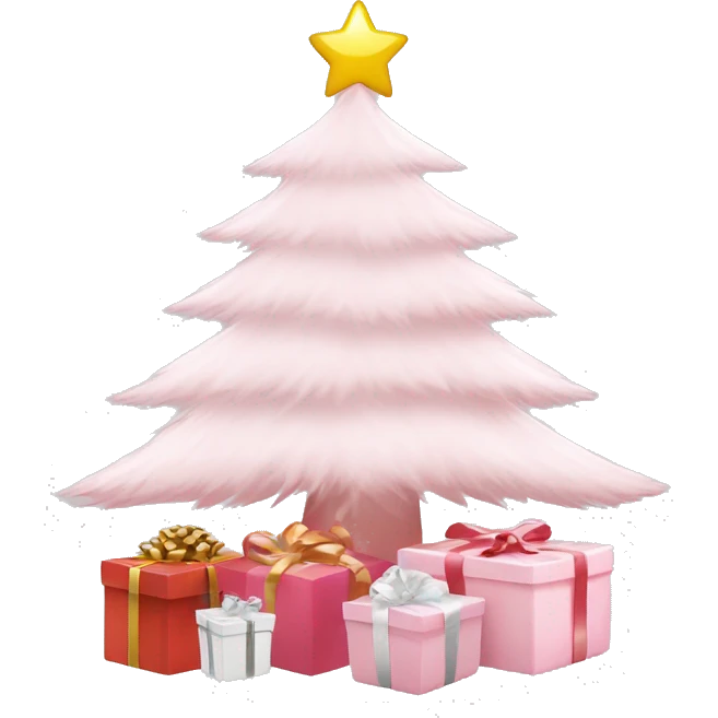Light pink Christmas gifts under a white Christmas tree  emoji