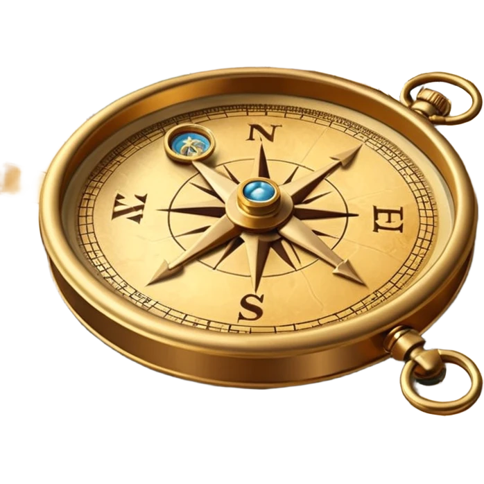 3D Brown golden map with Travel compass pointing to adventure emoji