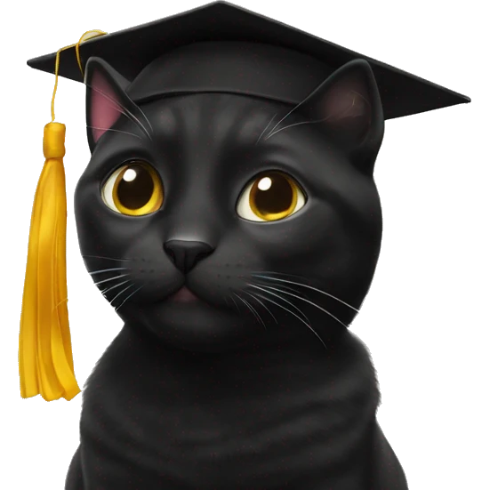 Black cat wearing graduation cap emoji