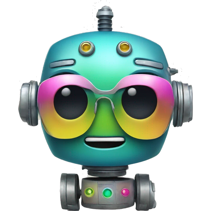 cheerful robot with shades of blue, green, yellow and pink emoji
