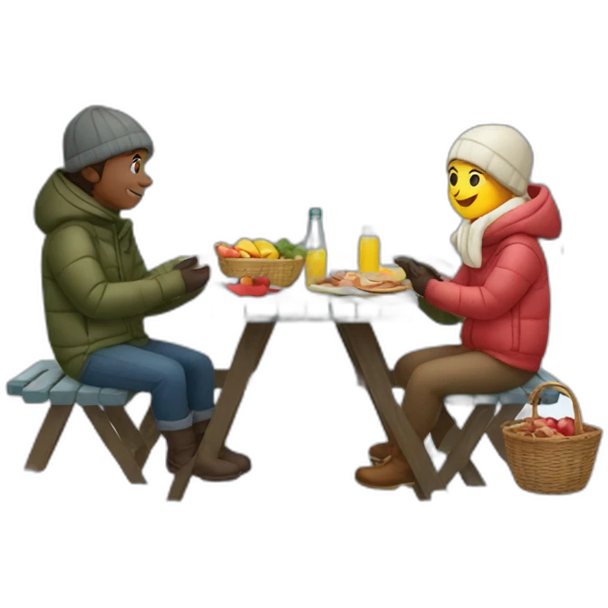 people having picnic in winter clothes emoji
