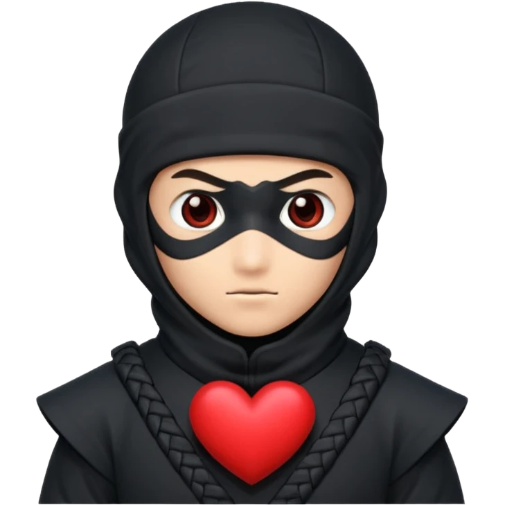 Ninja con ojos de corazón y una corazón emoji