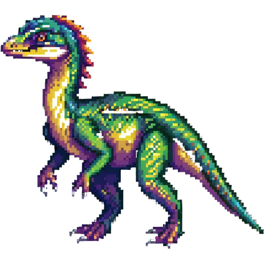 Colorful velociraptor with detailed scales and feathers emoji
