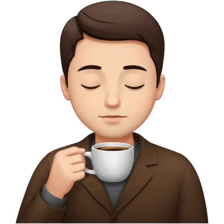 A calm man with his eyes closed is drinking coffee. emoji