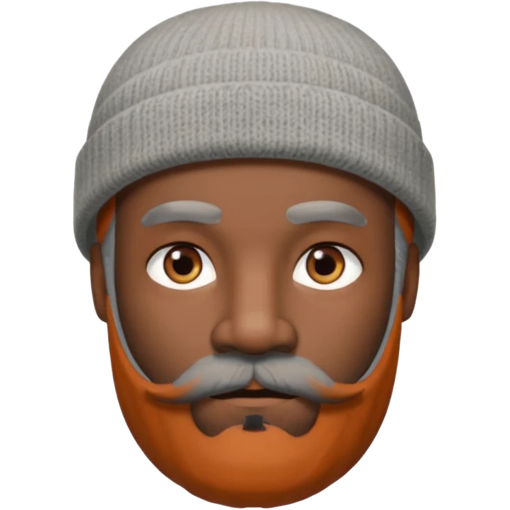 A dark-skinned man with a gray beanie, brown eyes, and a gray mustache and beard, wearing a calm expression. emoji