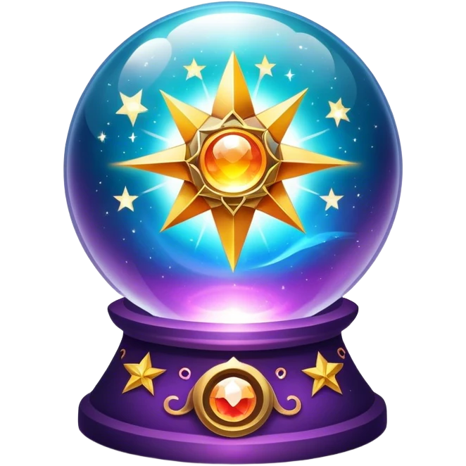 A vibrant, mystical icon symbolizing fortune telling and esotericism. Include elements like a crystal ball, tarot cards, stars, and mystical symbols with a glowing, ethereal feel. The design should be colorful, eye-catching, and evoke a sense of magic and mystery. emoji