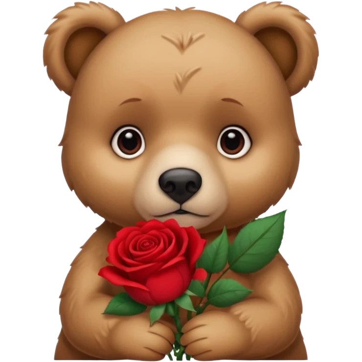 Cute bear with sad  puppy dog eyes holding roses   🥹with this emoji expression  emoji