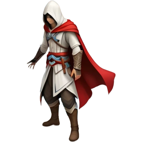 An icon representing an adventure game, inspired by Assassin's Creed. The design features a heroic character in hooded attire, scaling a tall building in a historical cityscape. The background shows ancient architecture and hidden symbols, symbolizing exploration and stealth. Transparent background emoji