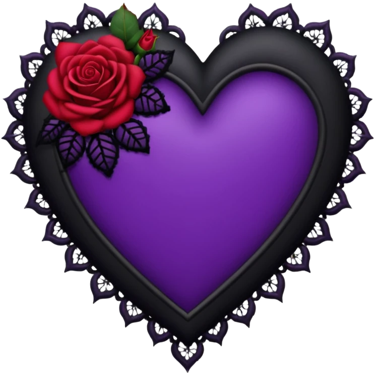 purple gothic heart with black lace and roses, dark romance emoji