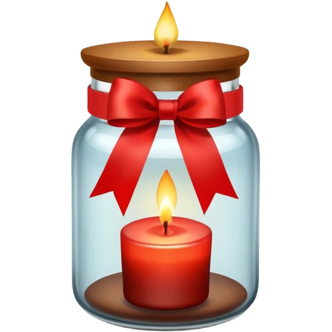 Brown jar with a ribbon and candle in it emoji