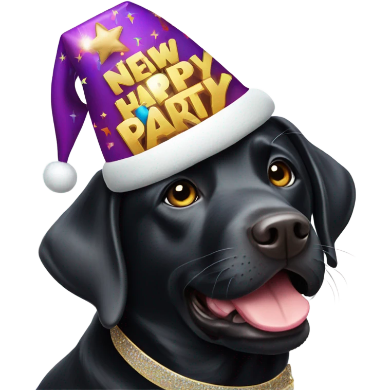 Black Labrador with new years party hat emoji