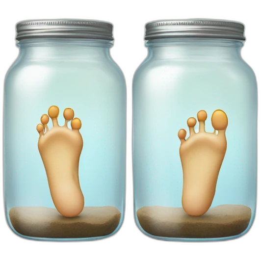two human feet right and left outside of an empty glass jar between them emoji