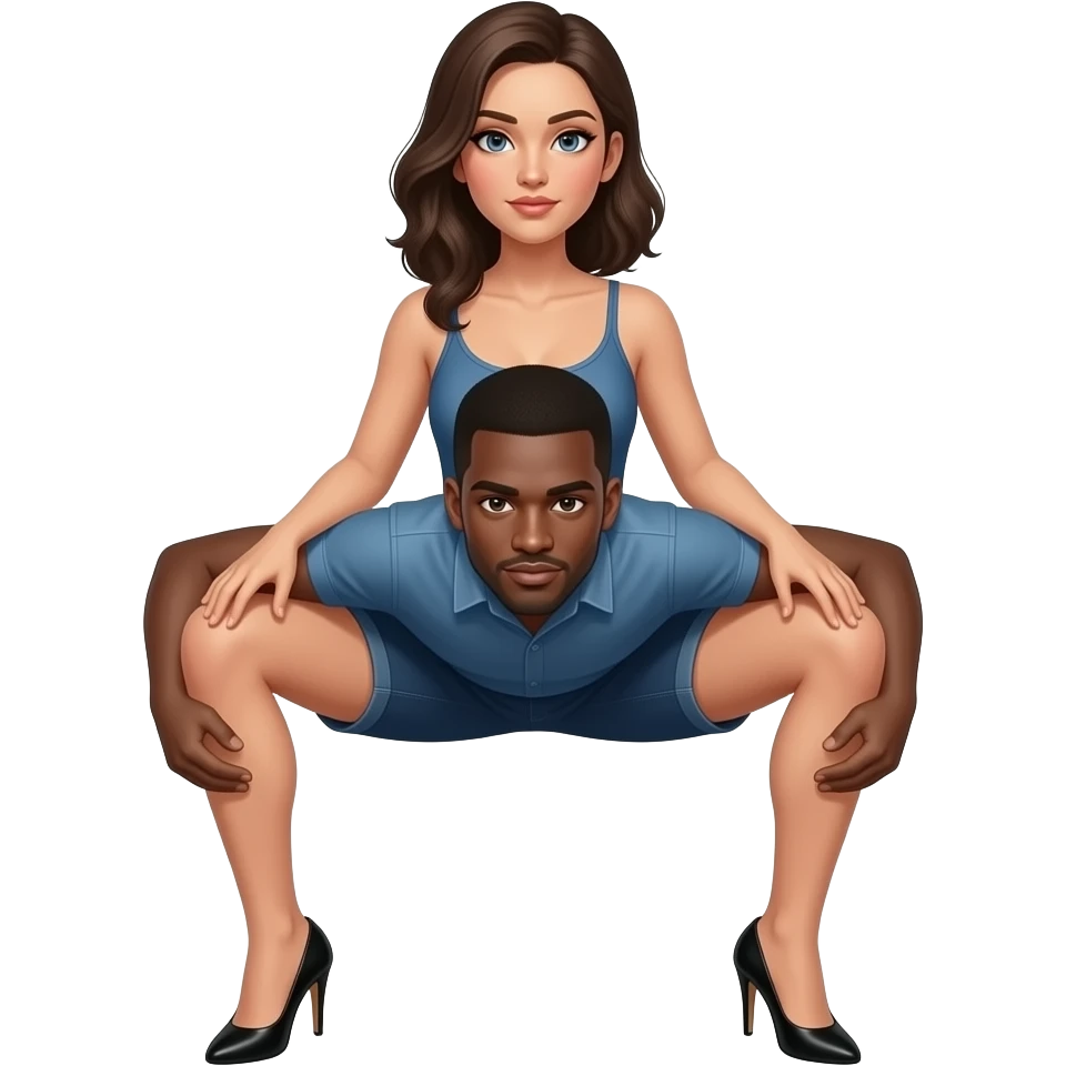 COLUMBIA WOMAN NECKED WOTH HER LEGS OPEN PUT YHE BACK OF A BLACK SHORT HAIRED MEN BETWEEN HER THIGHS emoji