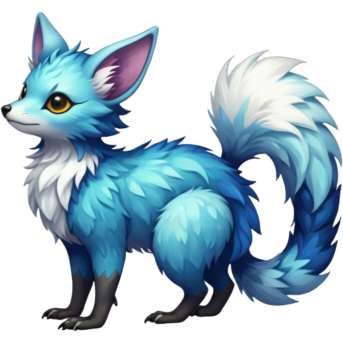 Epic Feral Rare Fantasy shiny cool fluffy Vernid-Trico-species-hybrid-animal by LiLaiRa, random markings, tufted tail, tufted ears, full body emoji