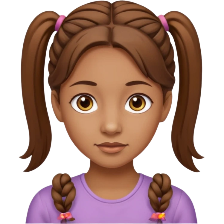 Tan skinned woman with brown hair in pigtails and hazel colored eyes. emoji