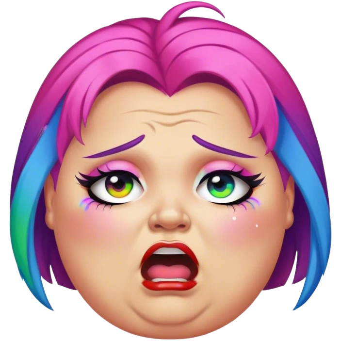 Woke overweight liberal crying with rainbow hair and bad makeup emoji