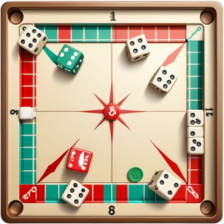 A photorealistic icon featuring a backgammon board with dice, a Monopoly board with money and property cards and a Game of Life spinner. The design captures the detailed textures of the boards, pieces, and accessories. Transparent background. emoji