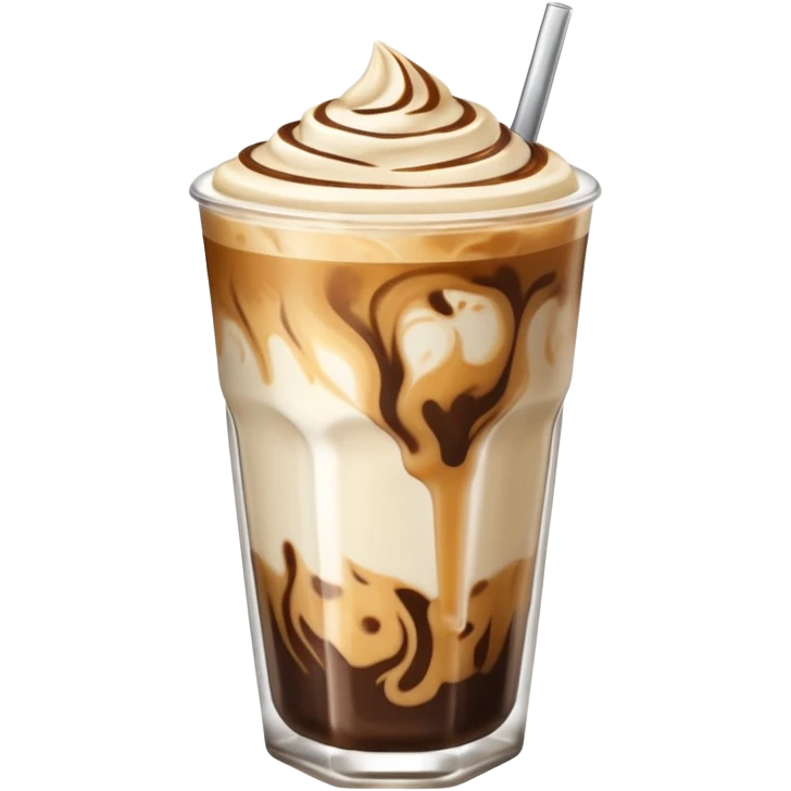 Iced Latte with espresso marbled in milk in glass cup emoji