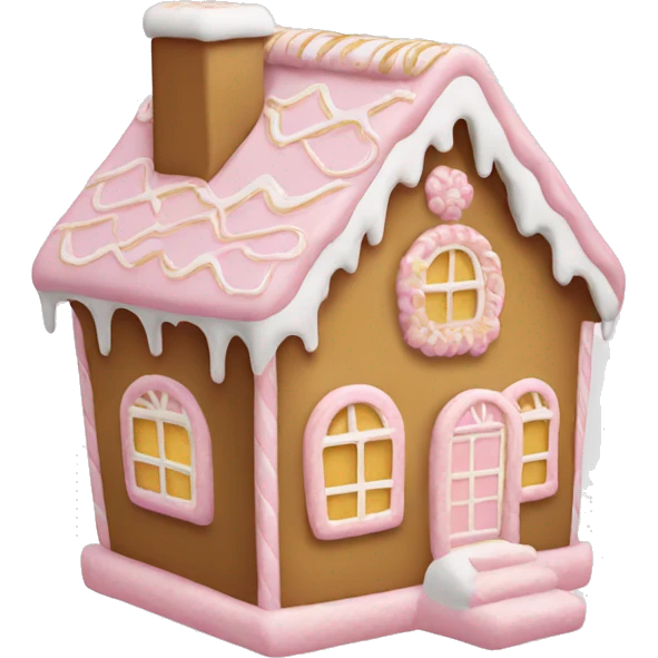 light pink and gold and white gingerbread house emoji