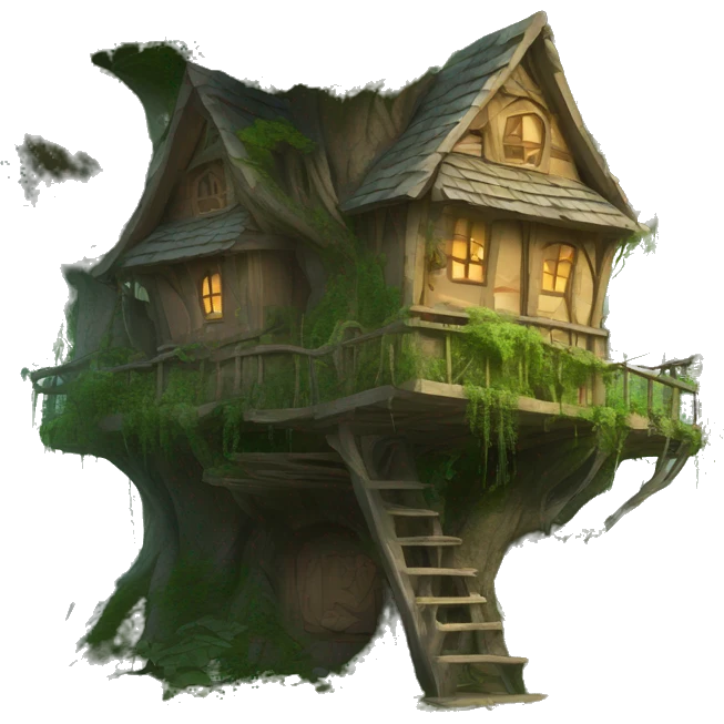 Fantasy tree house in an overgrown cottage  emoji