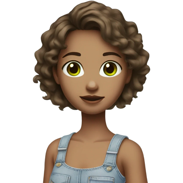 girl with ash brown hair, dark green eyes and freckles standing wearing a white tank top and light blue denim jeans emoji