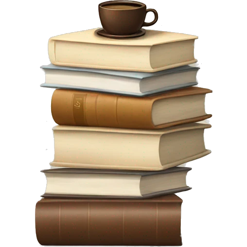 stack of neutral books with coffee emoji
