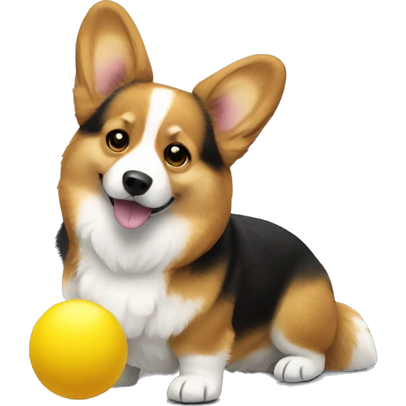 Fluffy corgi with yellow ball emoji
