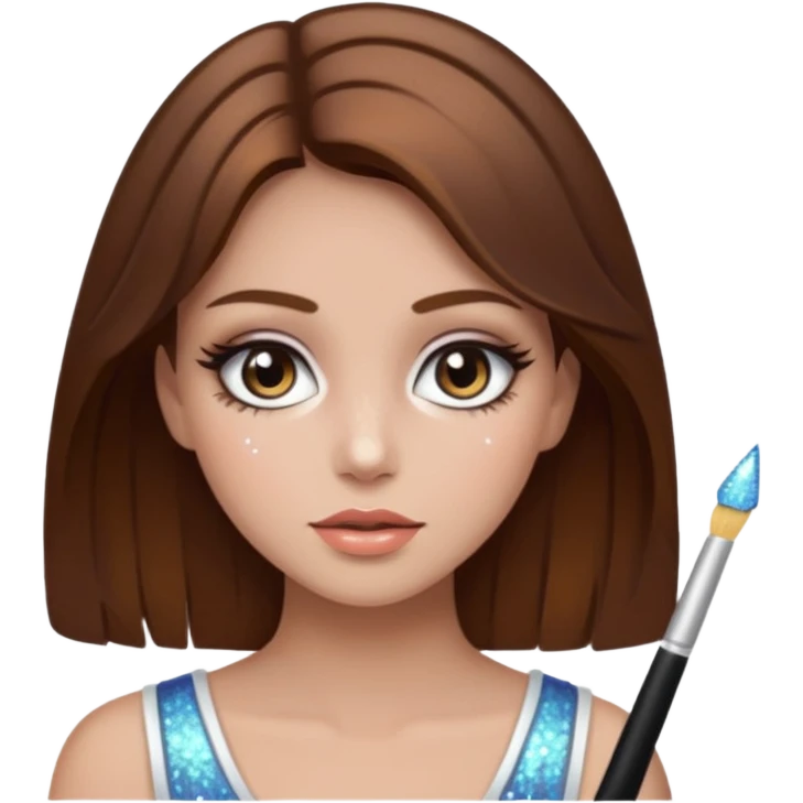 Girl with brown hair with sparkly white eyeshadow emoji