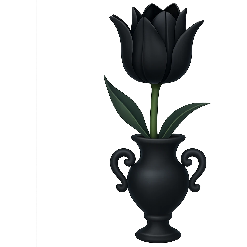 Add a gothic vase under the goth tulip in the style of apple emojis, keeping the background transparent. The style should mimic the apple emoji aesthetic with clean, colorful, and smooth shading typical of apple emojis. emoji